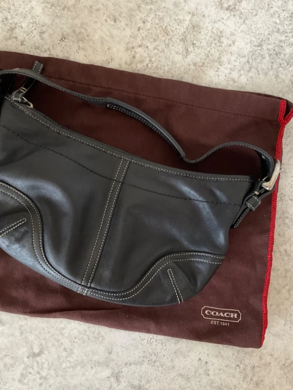Coach Black Leather Curved Hobo Bag with Silver Hardware